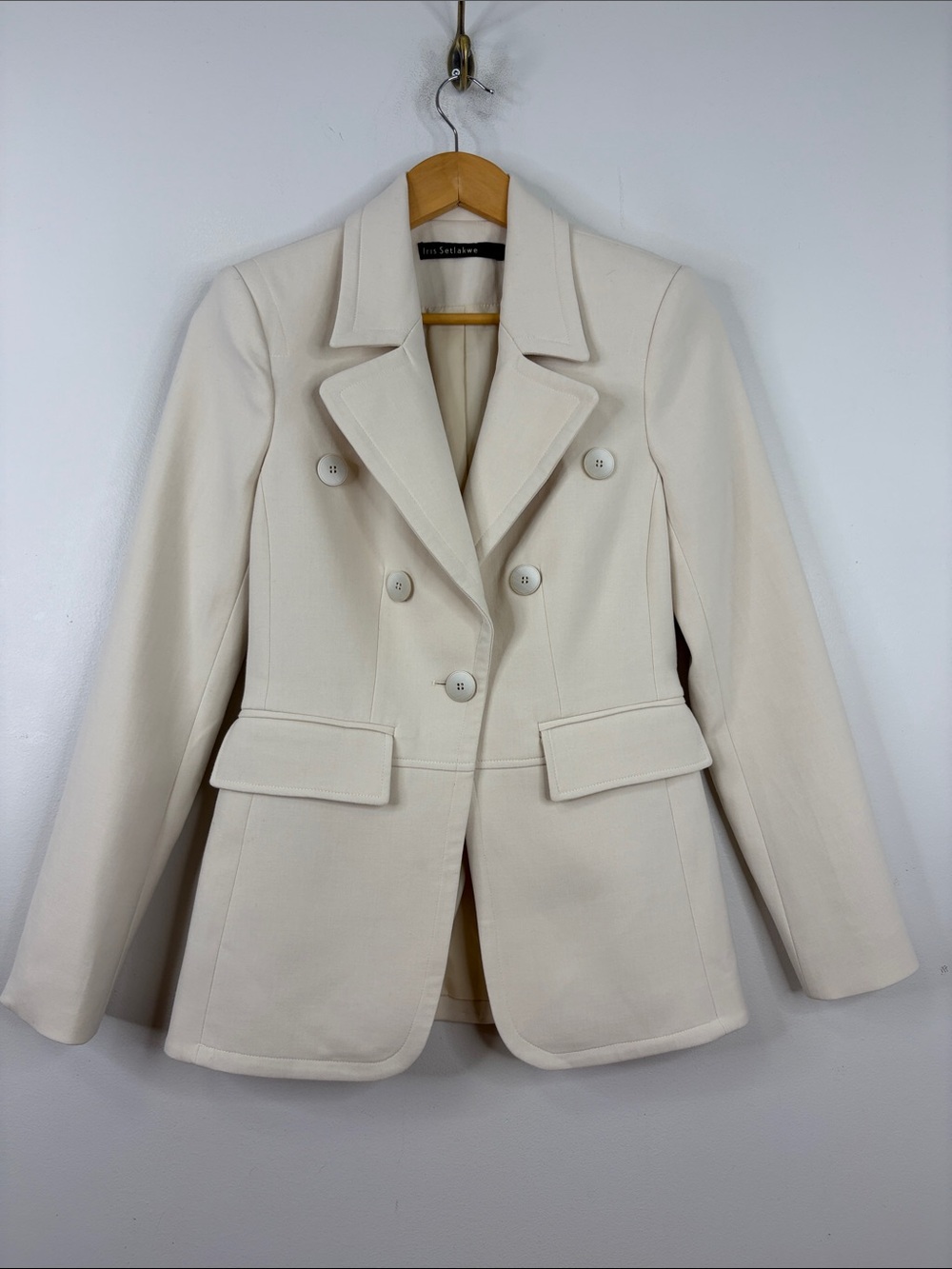 Iris Setlakwe Blazer Womens 0 Cream Ponte Stretch Jacket Wedding Office Formal